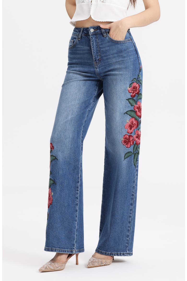 Floral Embroidered High Waist Straight Leg Jeans, Alternate, color, OBLIQUE