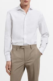 MANGO Classic Fit White Cotton Button-Up Shirt