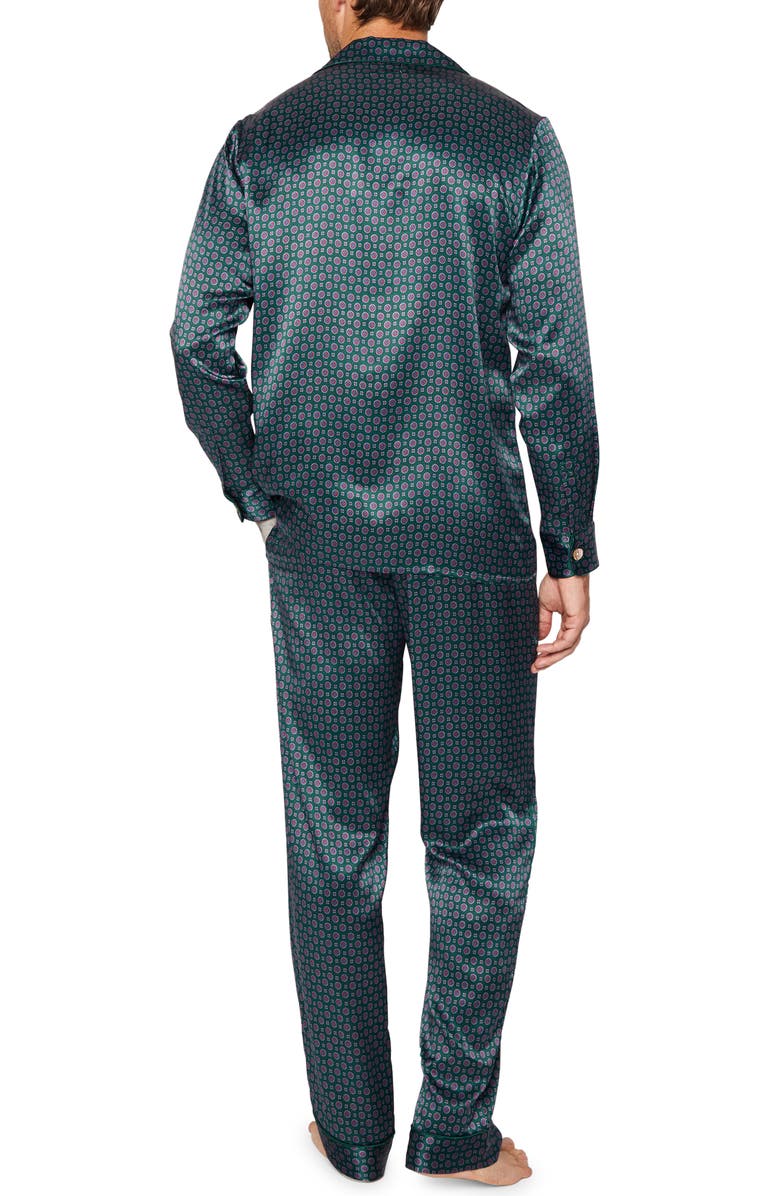 Petite Plume Emerald Medallion Mulberry Silk Pajamas, Alternate, color, Green