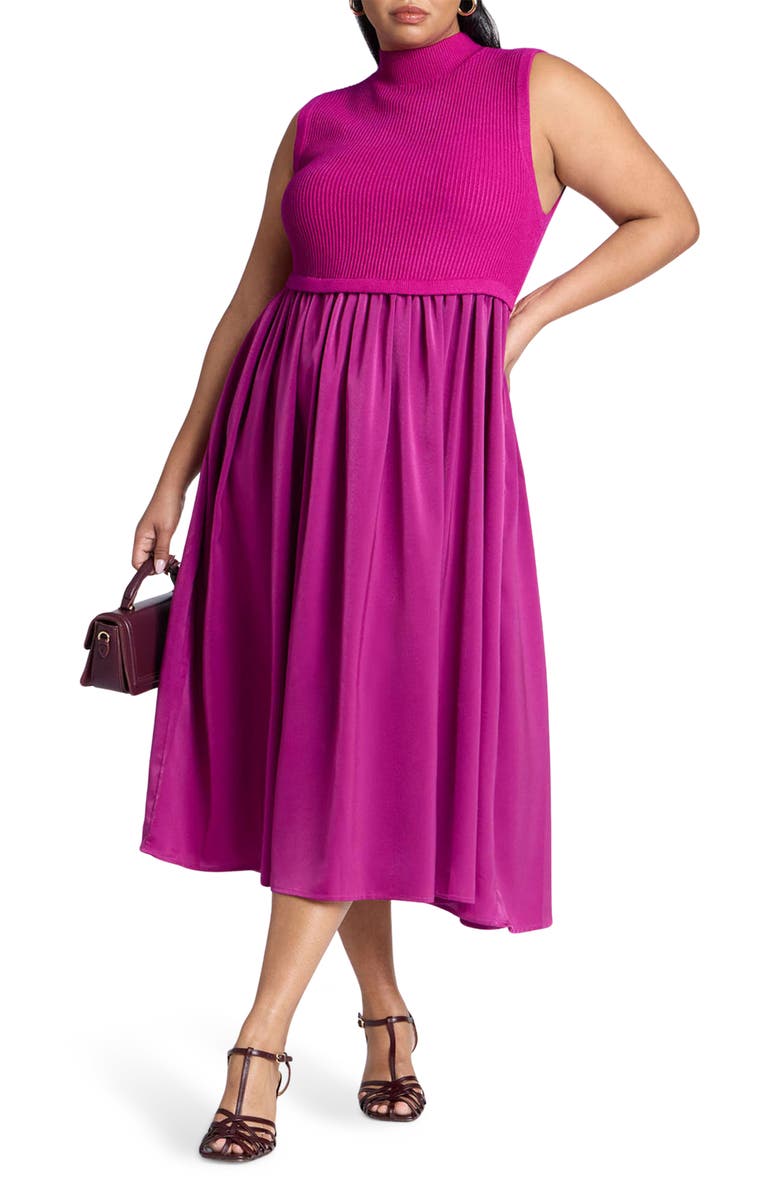 ELOQUII Mixed Media Dress, Main, color, 