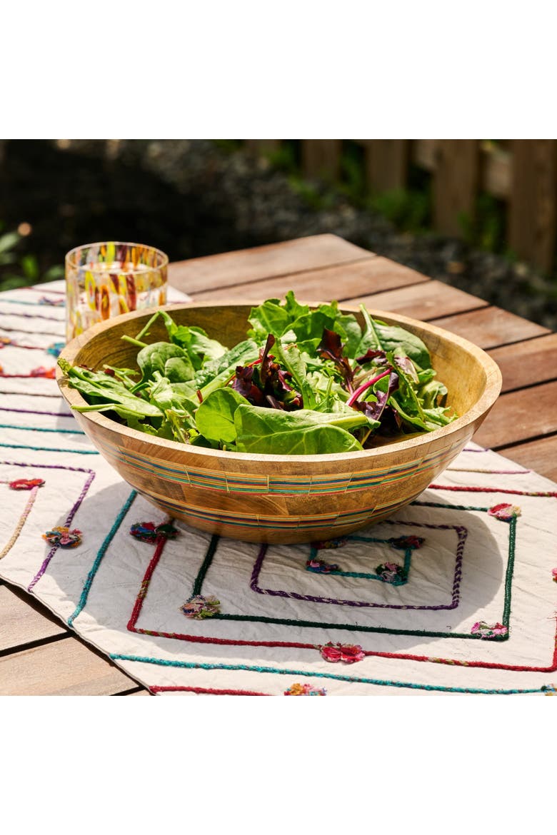 Striped Mango Wood Salad Bowl, Alternate, color, Natural