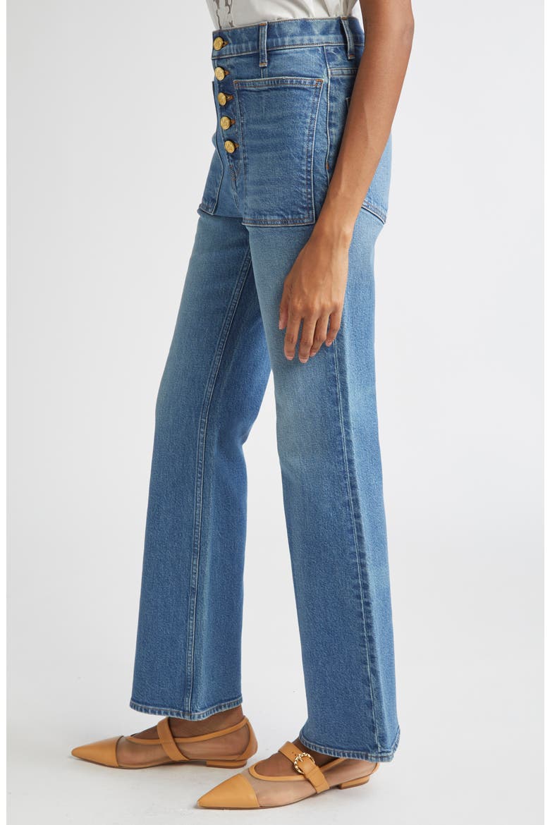 The Lou Button Fly Flare Jeans, Alternate, color, DANUBE MEDIUM INDIGO WASH