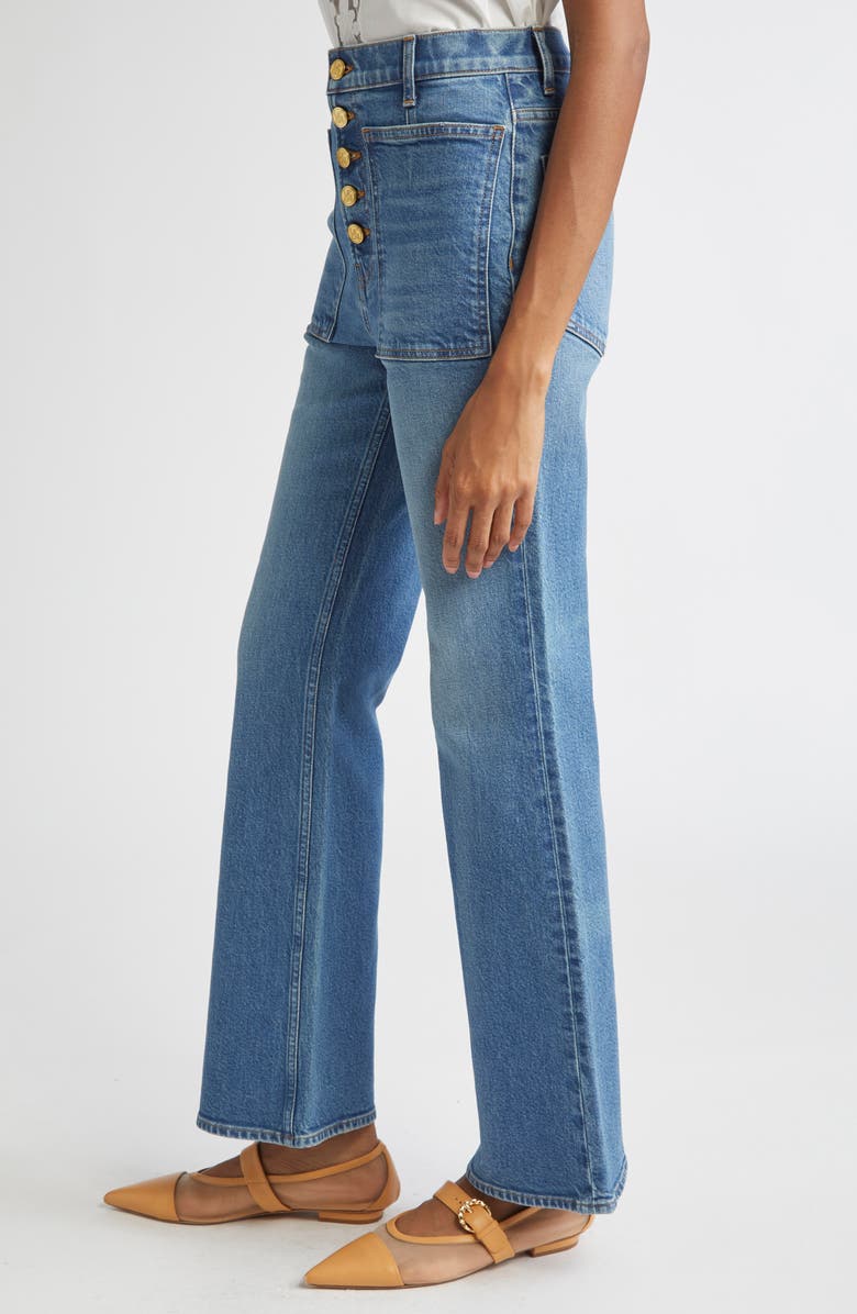 Ulla Johnson The Lou Button Fly Flare Jeans, Alternate, color, Danube Medium Indigo Wash