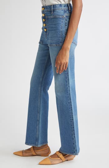 The Lou Button Fly Flare Jeans