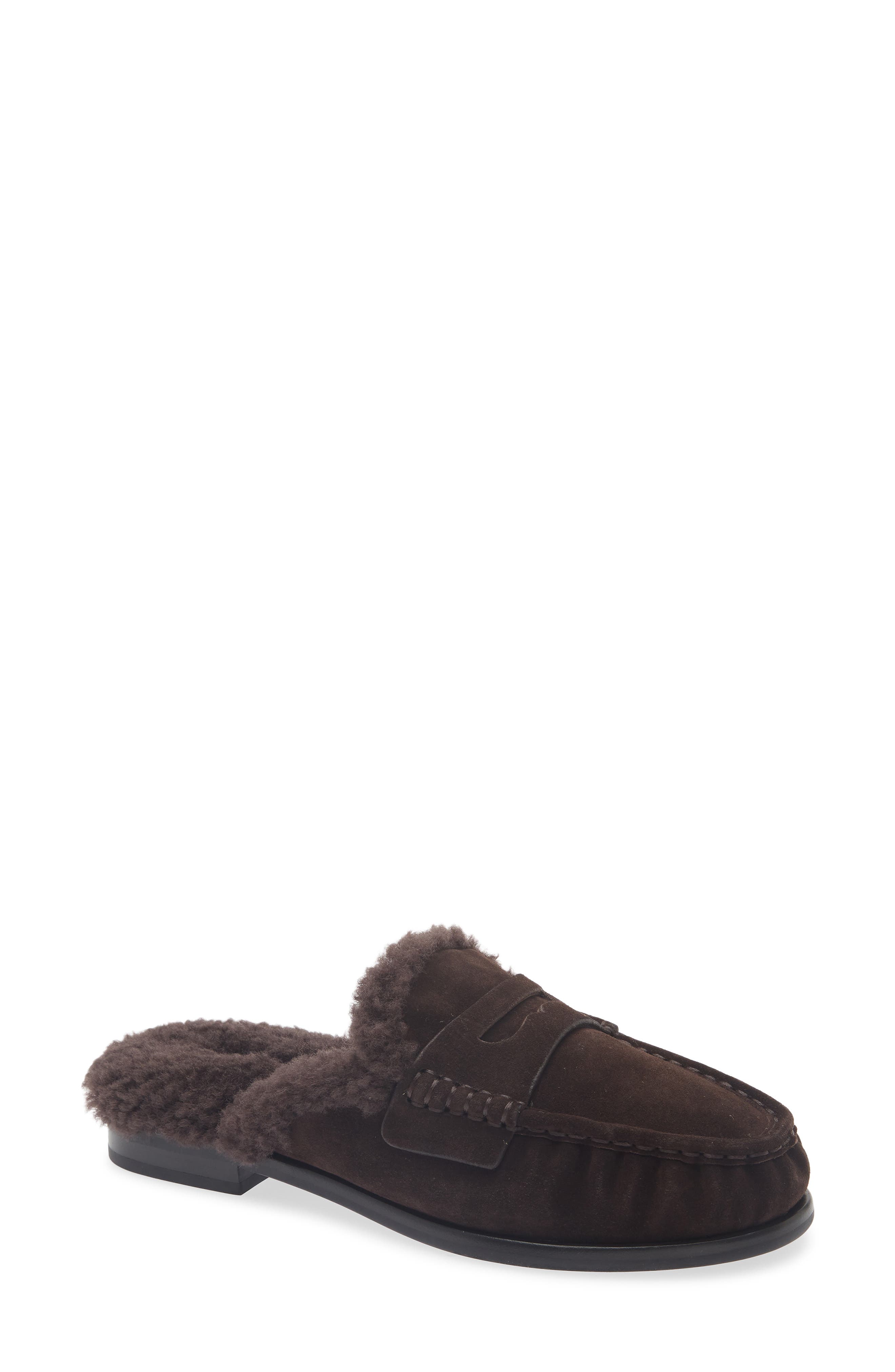 Carter Genuine Shearling Mule, Main, color, DARK CHOCOLATE SUEDE