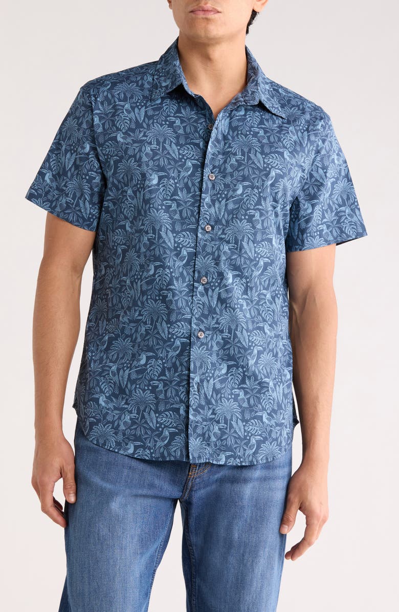 Bonobos Tukano Slim Fit Short Sleeve Button-Up Shirt, Main, color, Navy Toucan