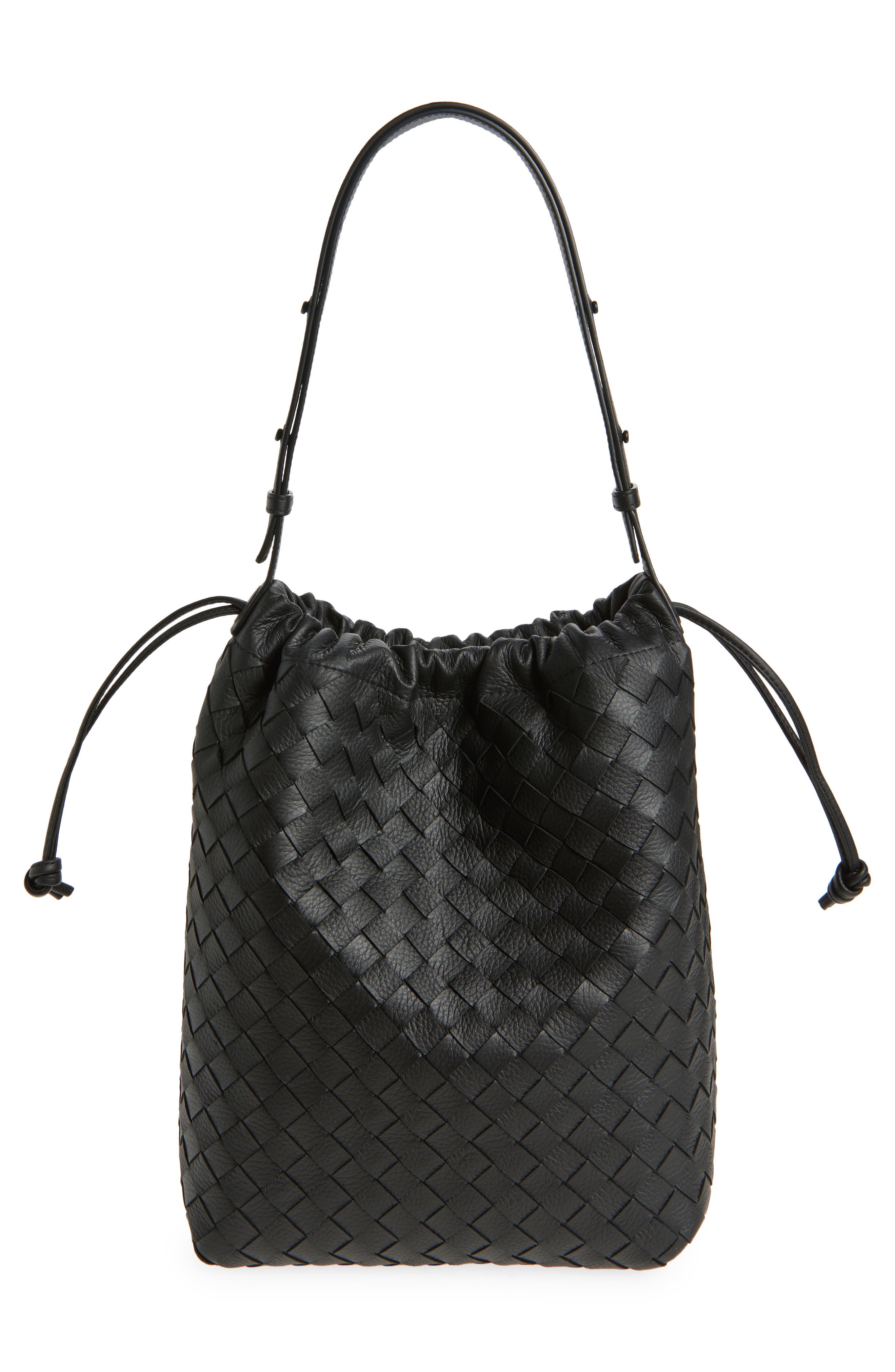 Bottega Veneta Biblioteca Intrecciato Leather Bucket Bag, Alternate, color, Black-Nero Opaco