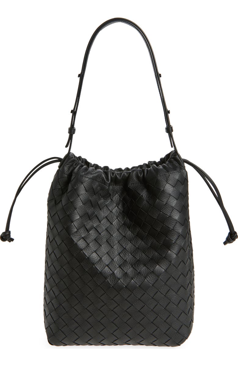Bottega Veneta Biblioteca Intrecciato Leather Bucket Bag, Alternate, color, Black-Nero Opaco