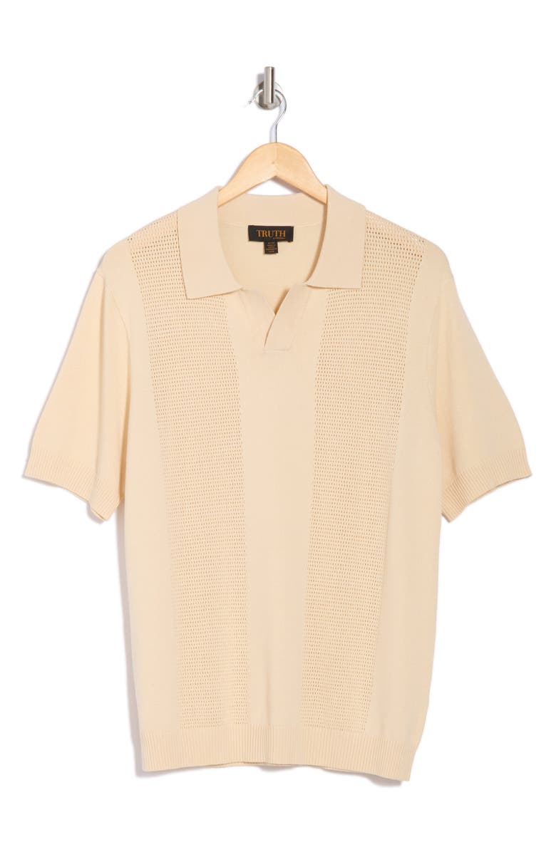 TRUTH Johnny Collar Pointelle Knit Sweater Polo, Alternate, color, Sand
