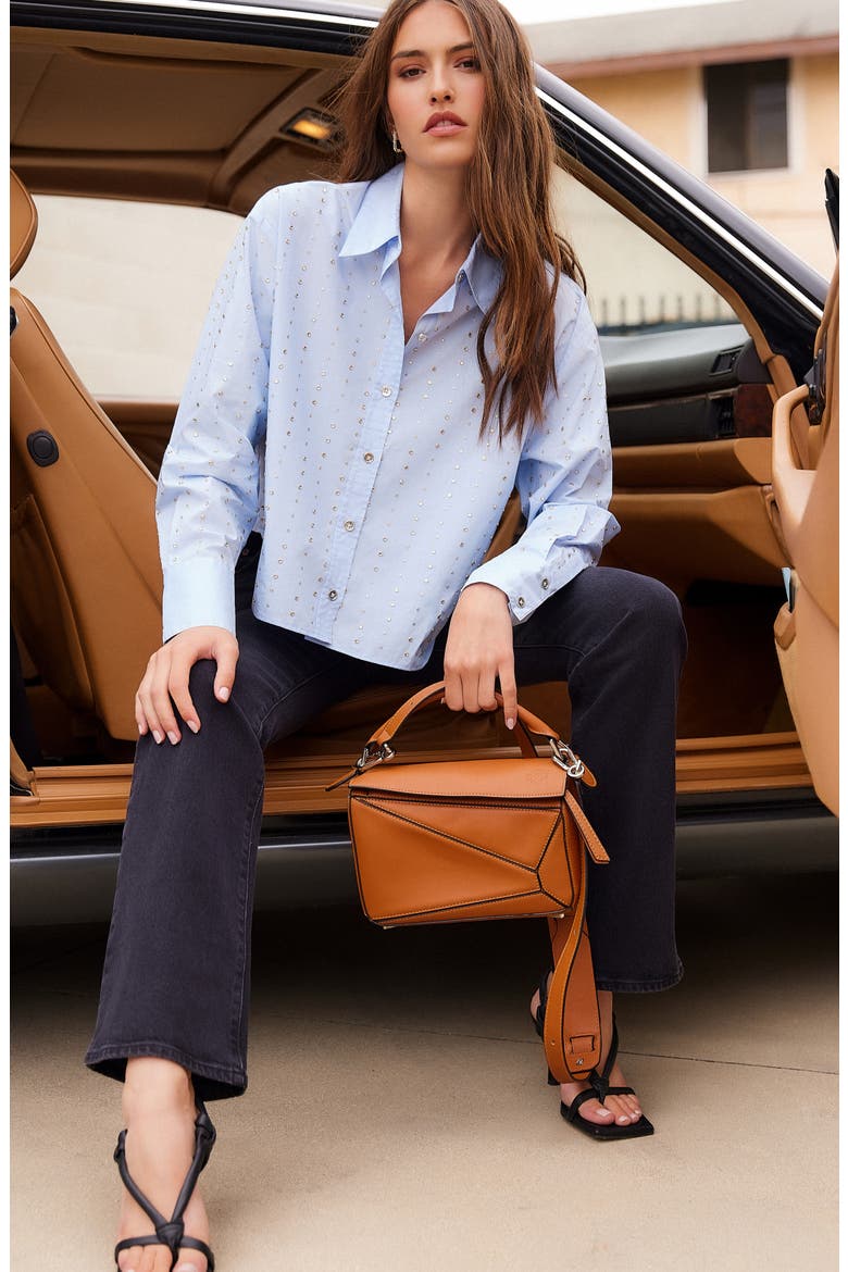 Lisa Embellished Cotton Button Up Shirt, Alternate, color, SKY BLUE