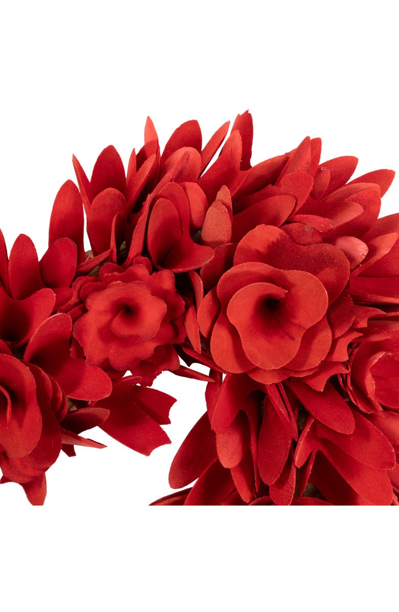 Northlight Wooden Rose Artificial Valentine's Day Floral Wreath - 14" - Red and Pink, Alternate, color, Red