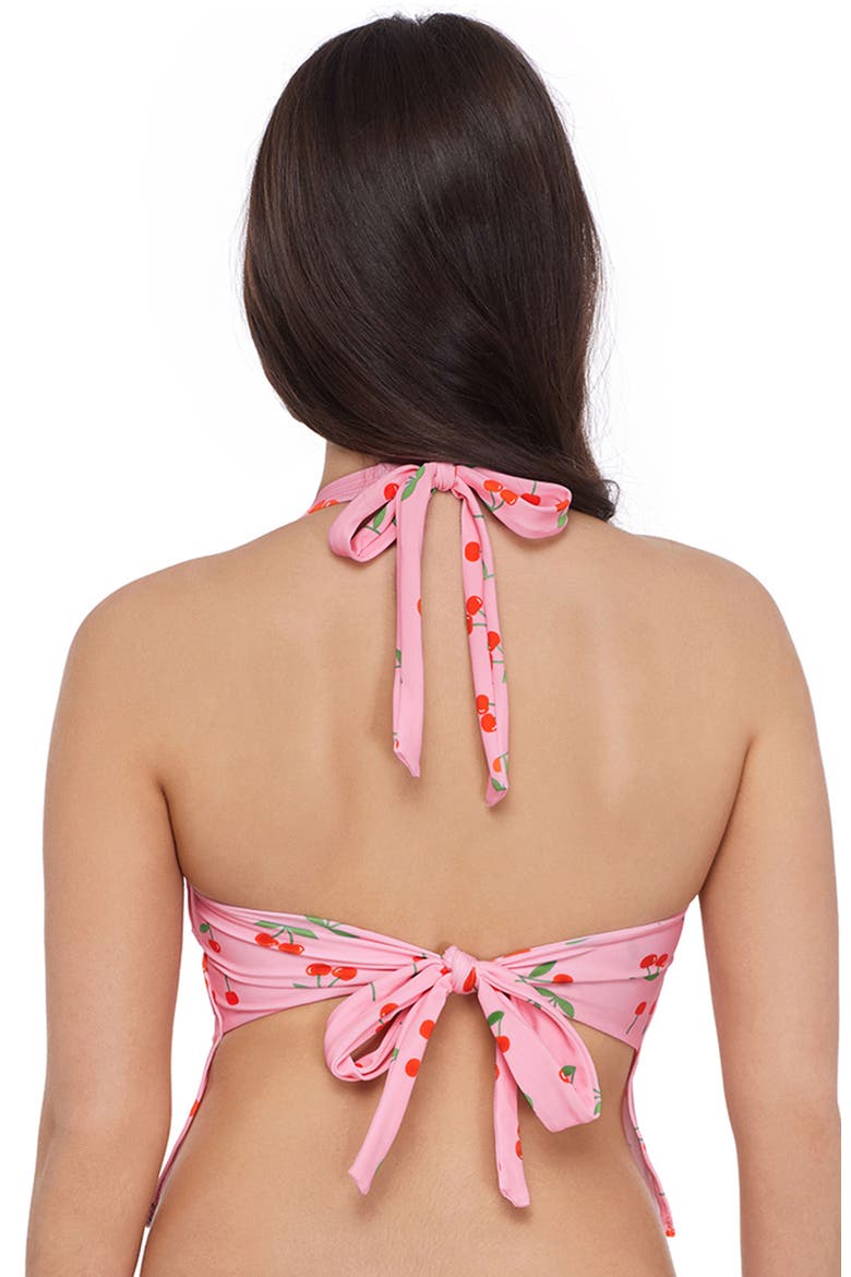 Adjustable Open Back Tie Halter Tankini Swim Top, Alternate, color, Very Cherry