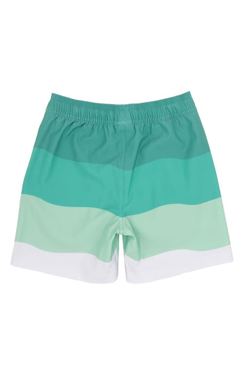 Feather 4 Arrow Kids' Wave Stripe Volley Swim Trunks In Lagoon