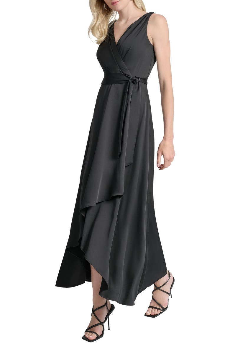 Faux Wrap Maxi Dress, Alternate, color, BLACK