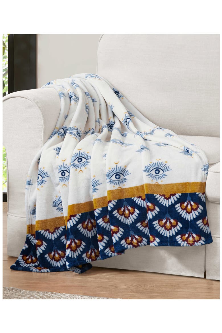 Plush Fleece Throw Blanket, Alternate, color, WHITE/ NAVY