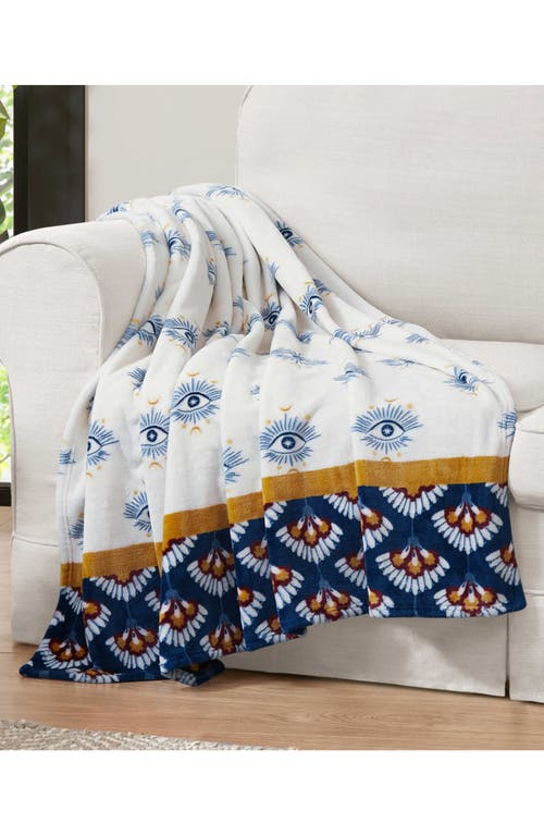 Jessica Simpson Plush Fleece Throw Blanket In White/navy