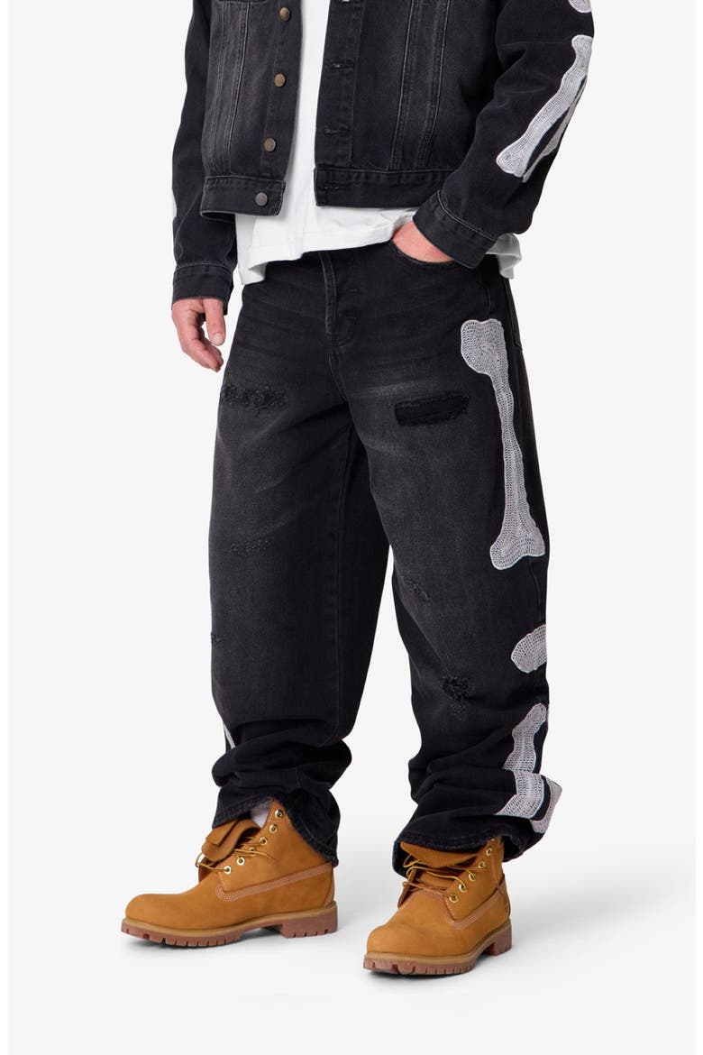 Raw Skeleton Distressed Ultra Baggy Jeans, Alternate, color, WASHED BLACK