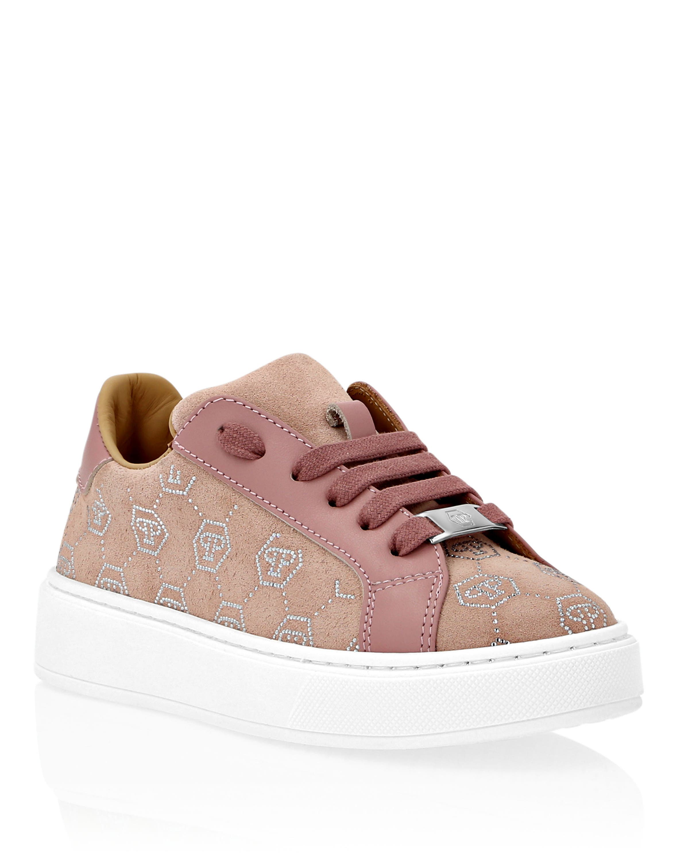 Suede Lo-Top Sneakers Monogram Strass Girl, Main, color, pink/silver