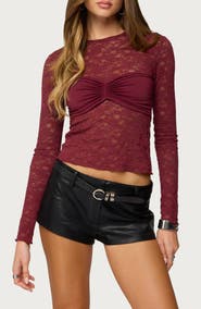 EDIKTED Rosette Bandeau Long Sleeve Lace Top