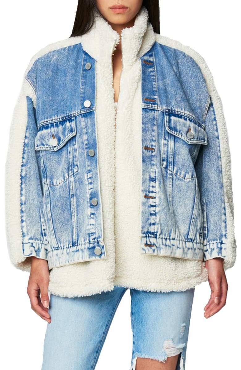 BLANKNYC Denim & Faux Shearling Trucker Jacket, Main, color,