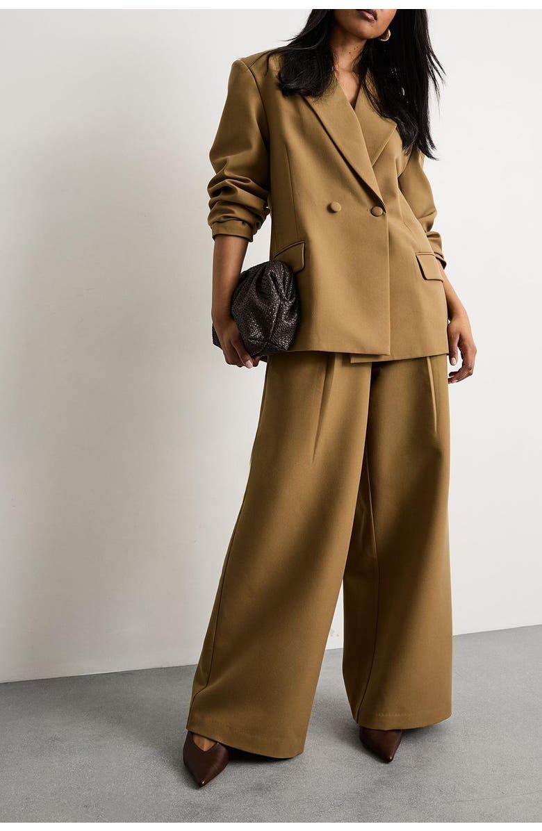 Warehouse Premium Wide Leg Tailored Trousers, Alternate, color, Beige