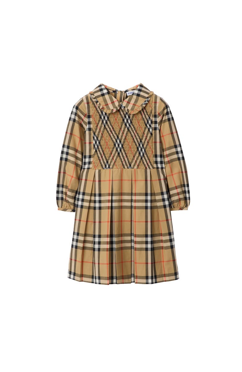 Burberry Check Cotton Poplin Dress, Main, color, Sand Beige