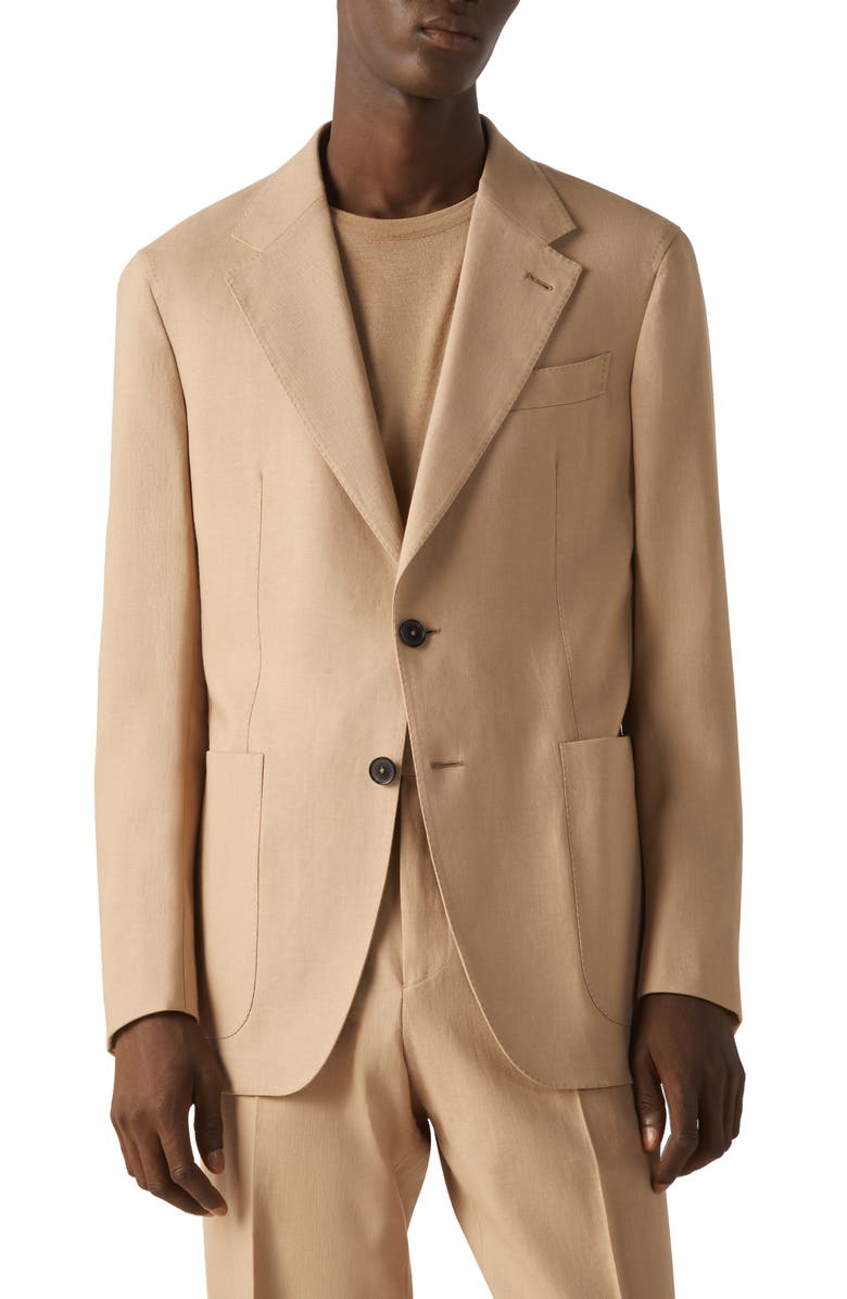 ZEGNA Beige Oasi Lino Jacket, Main, color, 