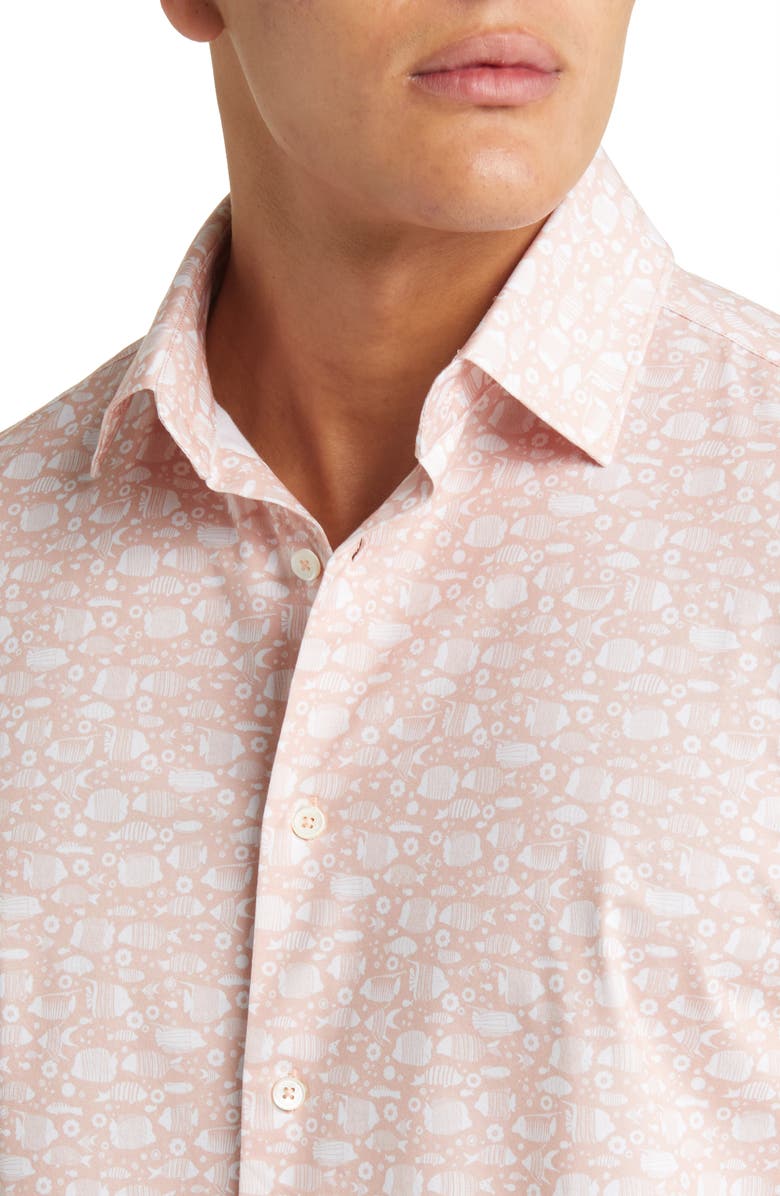 Bugatchi Miles OoohCotton<sup>®</sup> Fish Print Short Sleeve Button-Up Shirt, Alternate, color, 