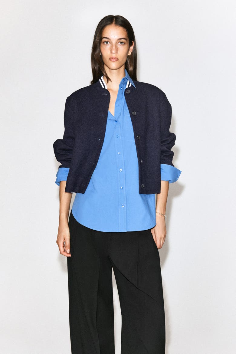 Boiled Wool-Blend Bomber Jacket, Main, color, NAVY