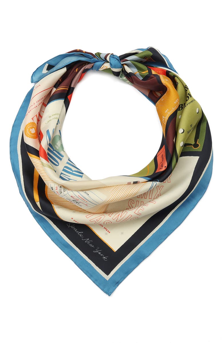 Kate Spade New York bestsellers silk square scarf, Main, color, Ivory Multi