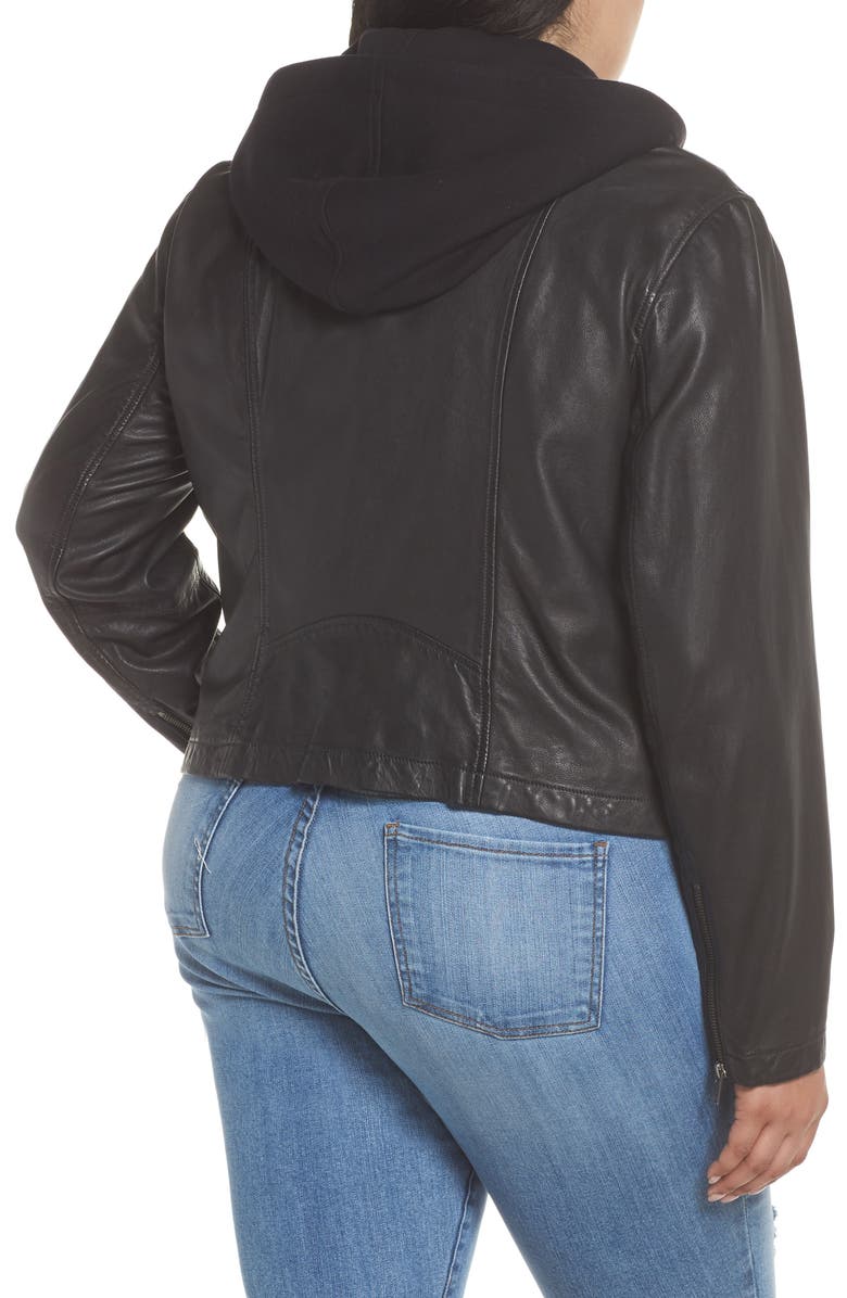 Caslon<sup>®</sup> Hooded Leather Jacket with Removable Hood, Alternate, color,