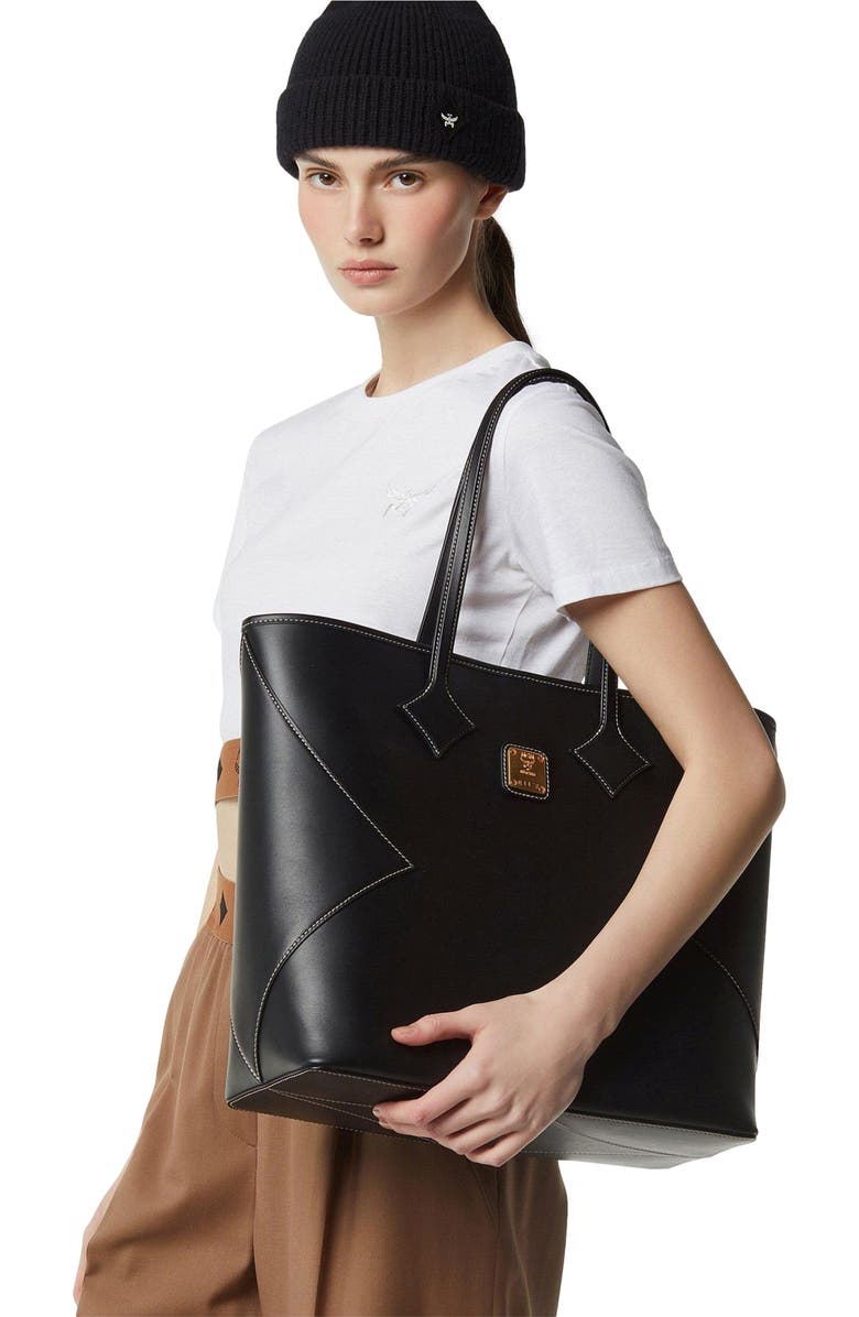 MCM Large Dia Shopper in Calfskin Leather, Alternate, color, Black
