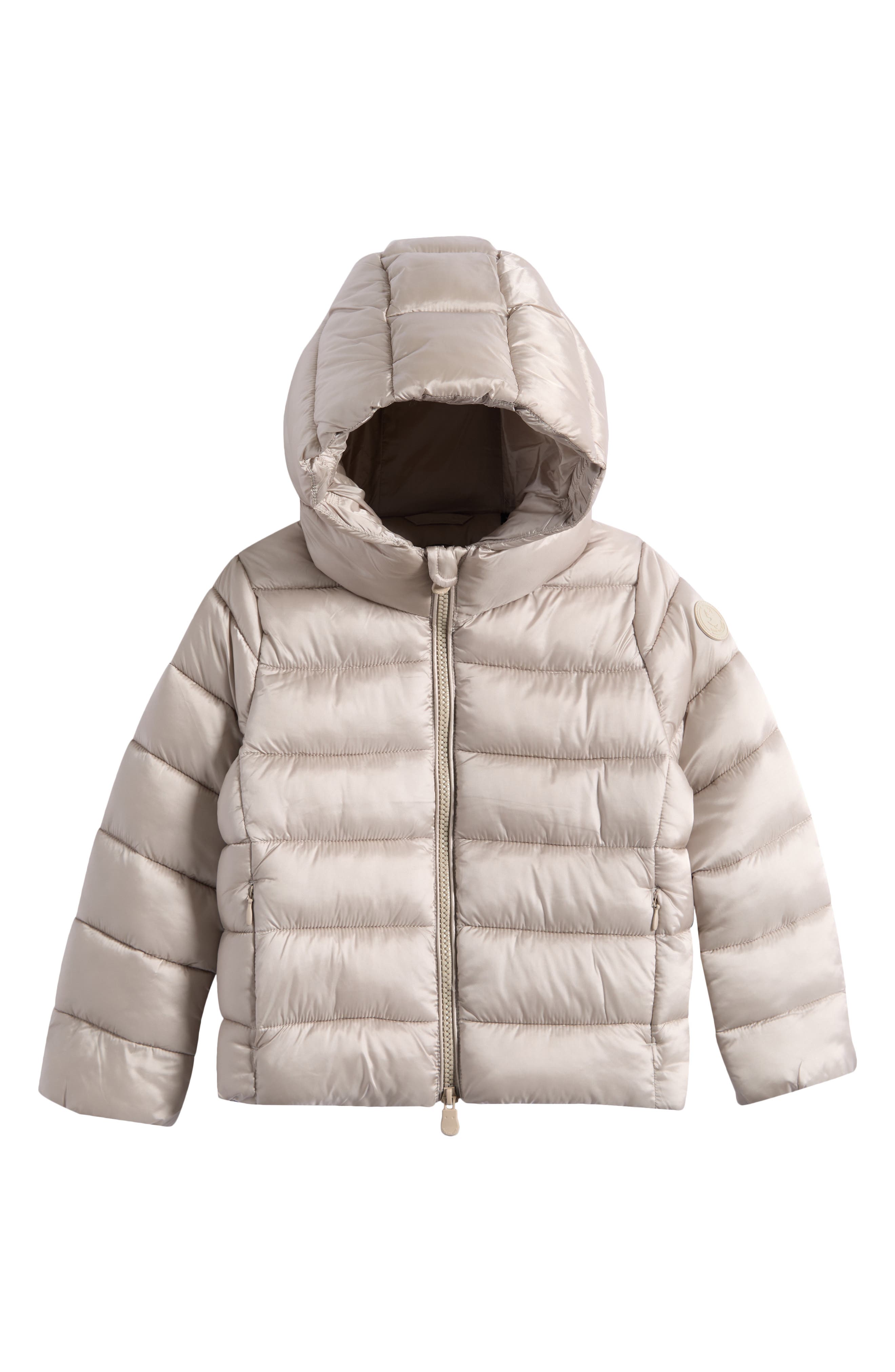 Save The Duck Kids' Bibi Channel Quilted Hooded Puffer Jacket In Rainy Beige