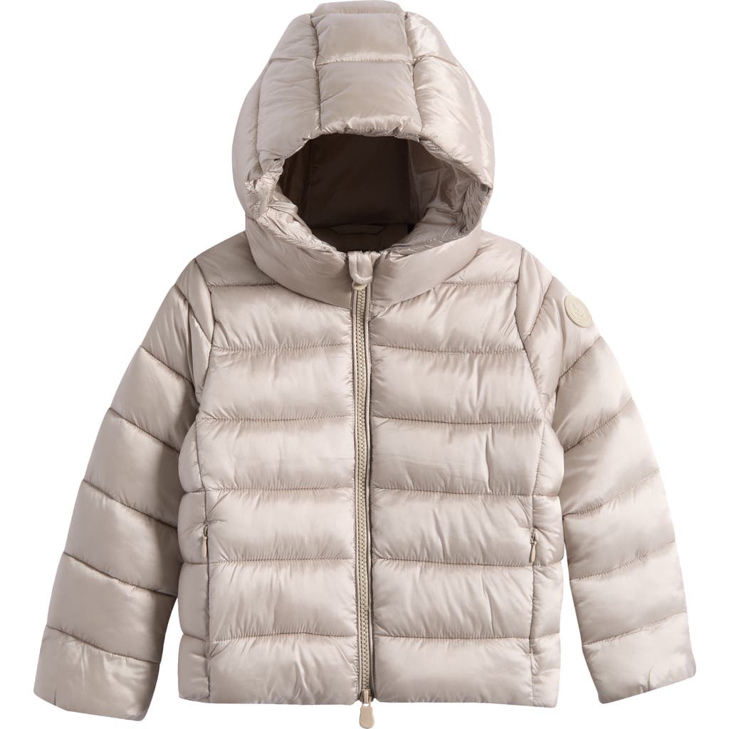 Save The Duck Kids' Bibi Channel Quilted Hooded Puffer Jacket In Rainy Beige