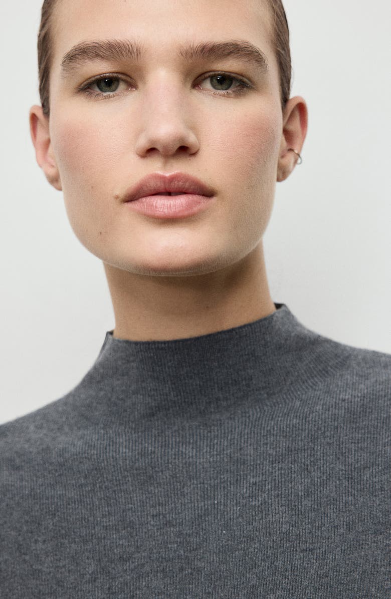 MANGO Fitted Mock Neck Sweater, Alternate, color, Medium Heather Grey