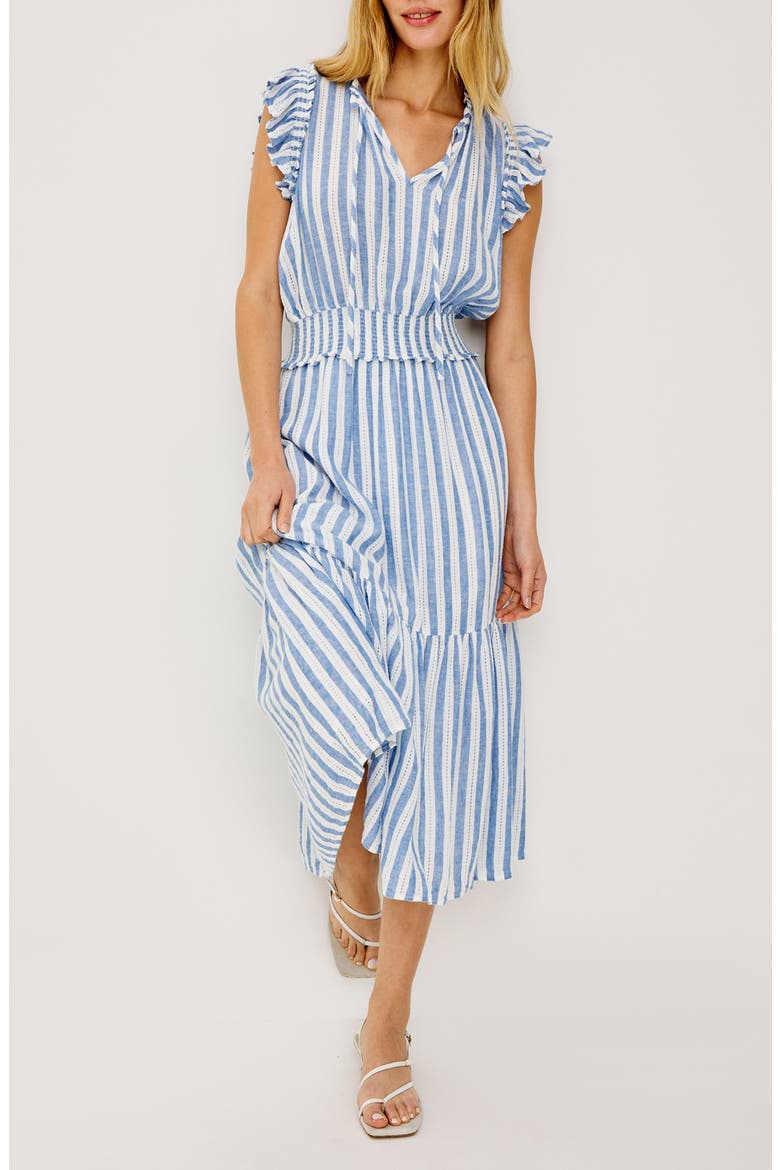 Garden Smocked Waist Linen Blend Maxi Dress, Alternate, color, ATLANTIS STRIPE