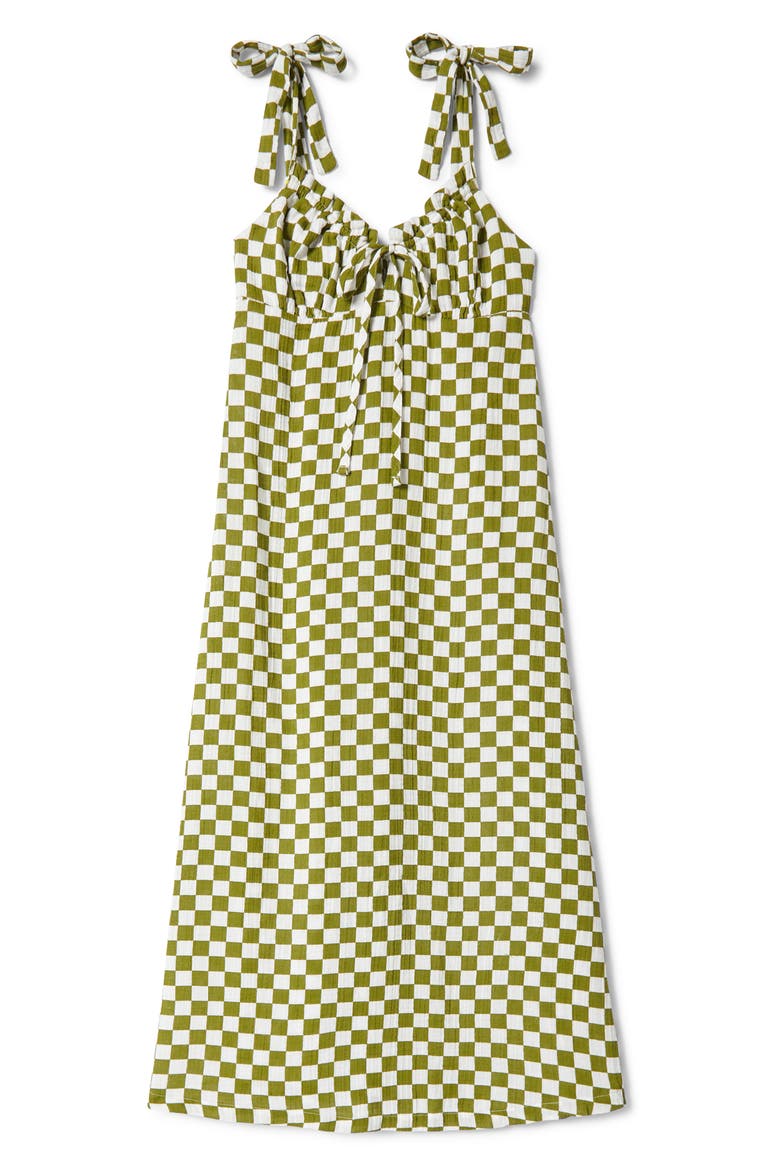 The Tie Strap Sleeveless Midi Dress, Alternate, color, SUBLIME GREEN CHECKERBOARD