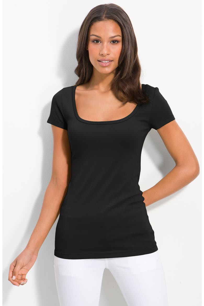 Scoop Neck Tee, Main, color, BLACK