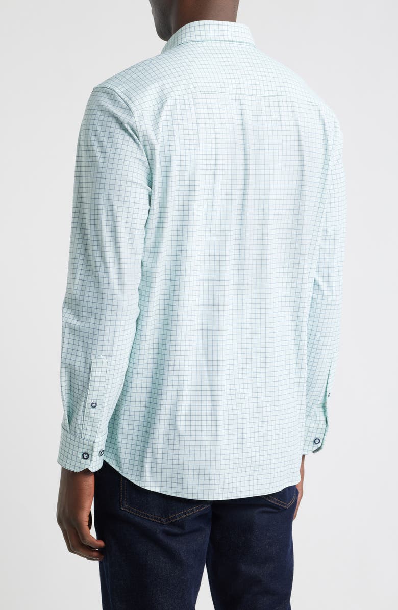 Johnston & Murphy XC Motion Performance Knit Button-Up Shirt, Alternate, color, Green Windowpane