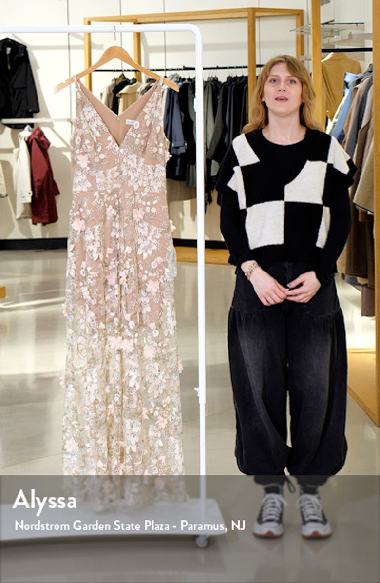 Sidney Deep V-Neck 3D Lace Gown, sales video thumbnail