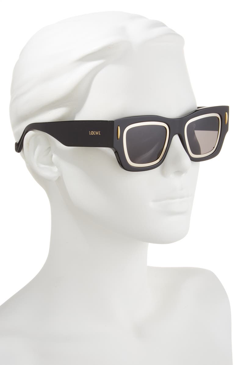 Loewe Signature Geometric Sunglasses, Alternate, color, Shiny Black / Smoke