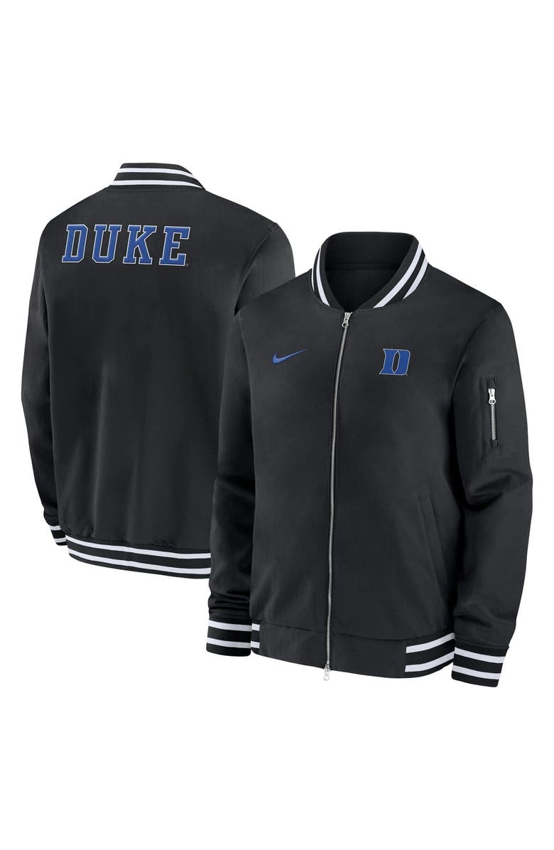Nike Men's Nike Black Duke Blue Devils 2024 Sideline Relaxed Full-Zip Bomber Jacket, Main, color,