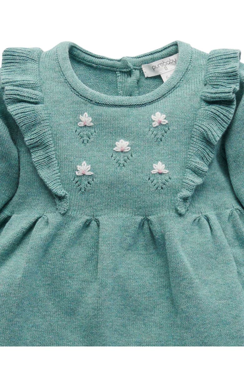 Purebaby Primrose Knitted Dress, Alternate, color, Pea Green Melange