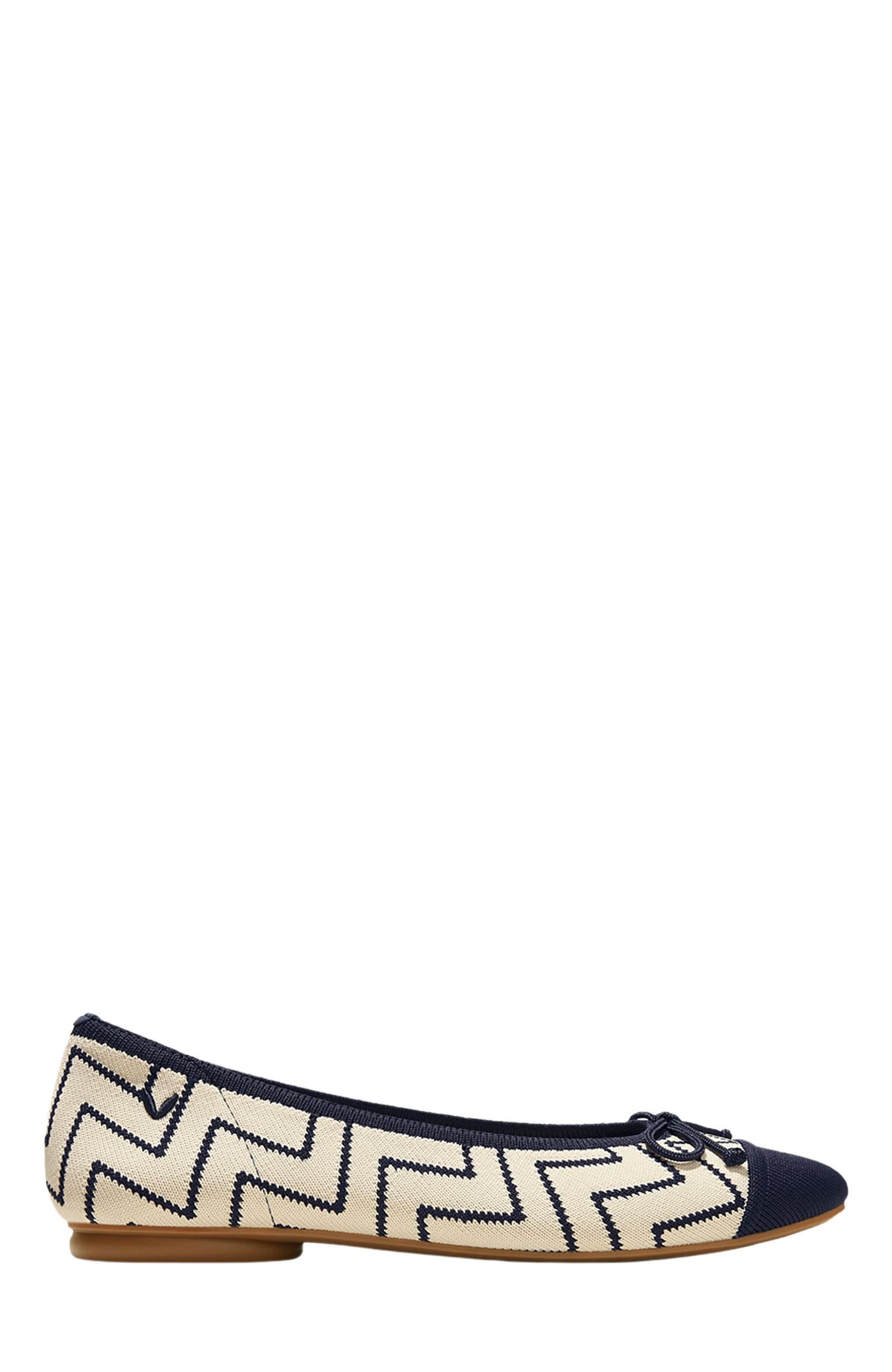 VIVAIA Almond-Toe Bow Flats, Alternate, color, Ivory Navy V-Print