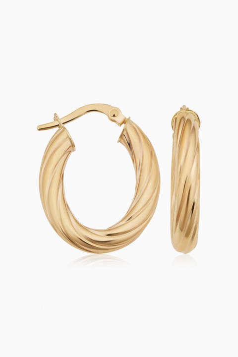 10K Gold With a Twist Oval Hoops Earrings
