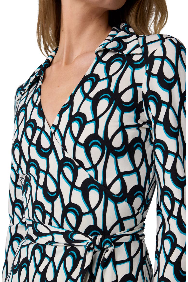 Jeanne Print Long Sleeve Silk Wrap Dress, Alternate, color, LOOPS MID WHITE