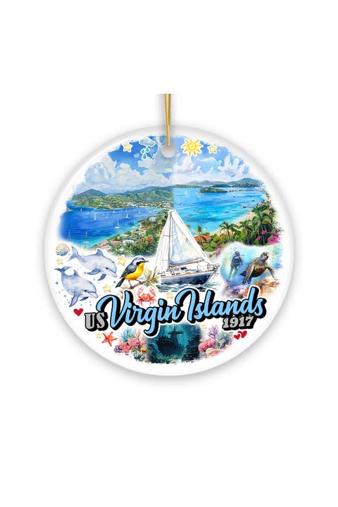 Virgin Islands Watercolor Sailboat Round Ornament