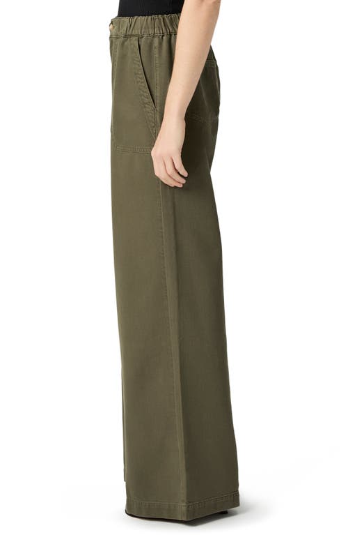 Paige Womens Vintage Dark Chartreuse Rumi Wide-leg Cotton Blend Trousers In Green