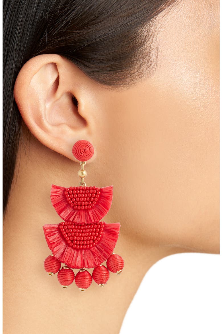 Bead & Raffia Earrings, Alternate, color, CERISE