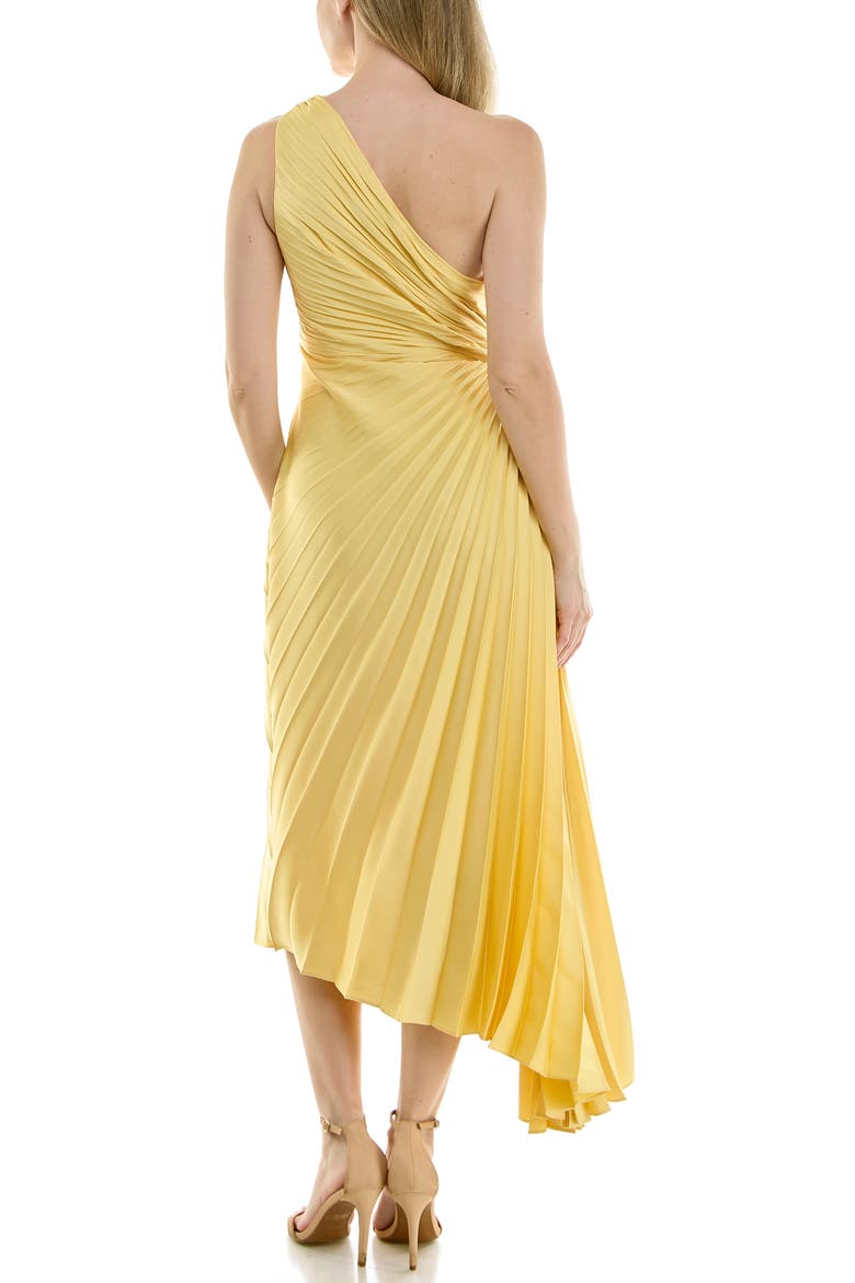 Pleated One-Shoulder Satin Dress, Alternate, color, POPCORN